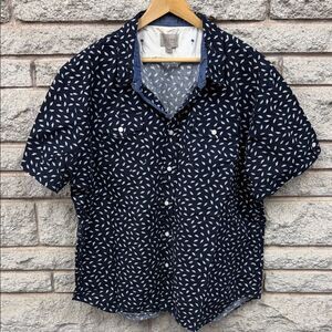 Jachs Navy Leaf Print Casual Shirt